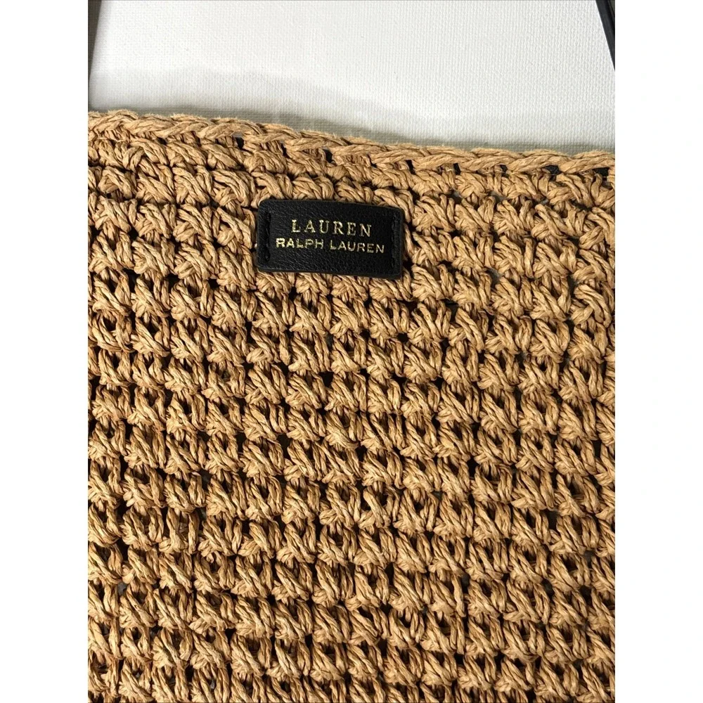 Lauren Ralph Lauren Raffia Brown Tote Bag Designer Preppy Coastal Resort